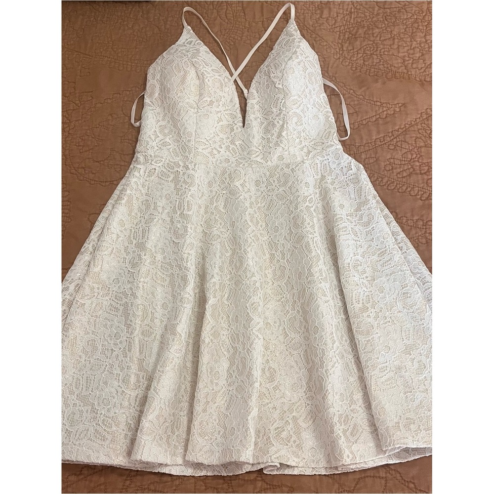 Windsor Pearl Lace Skater Dress S Ivory Floral Mini Bridal Plunging Neckline